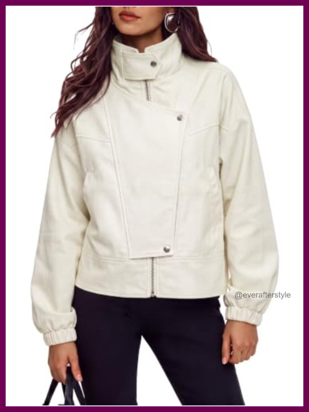 Womens Cropped Moto Jacket Hidden Front Zipper Casual